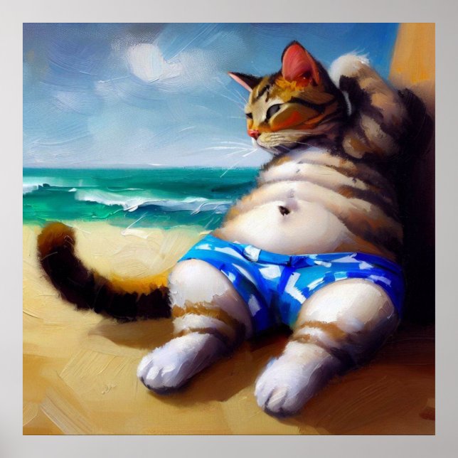 Katze am Strand Poster (Vorne)