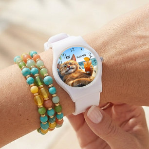 Katze am Strand Sommer Sonne Armbanduhr
