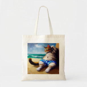 Katze am Strand Tragetasche