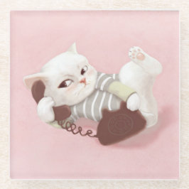 Katze am Telefon Glasuntersetzer