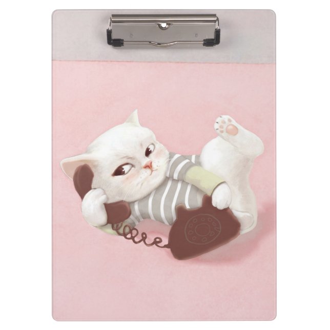 Katze am Telefon Klemmbrett (Vorderseite)