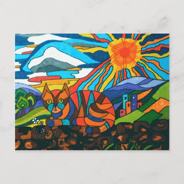 Katze an der Mauer Postkarte (Vorderseite)