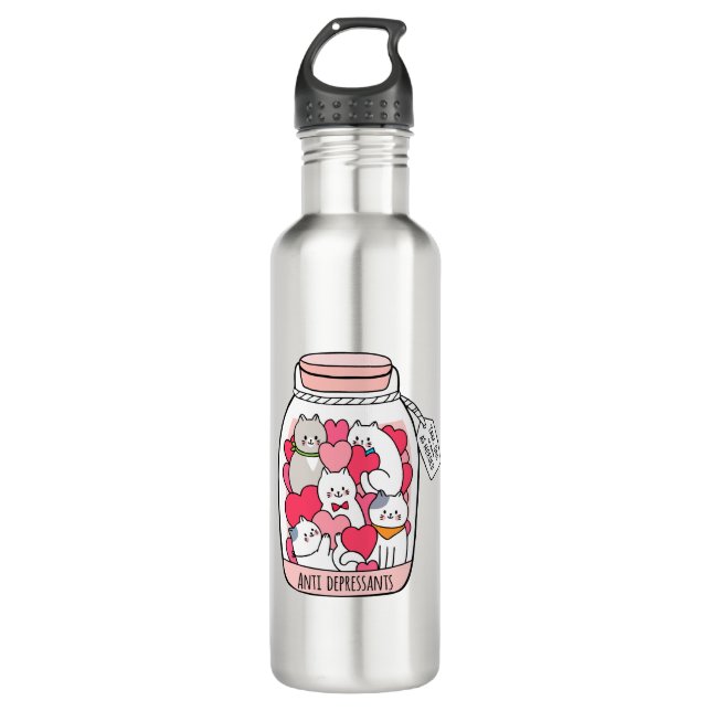 Katze Antidepressiv Funny Cat Lover Geschenk Edelstahlflasche (Vorderseite)