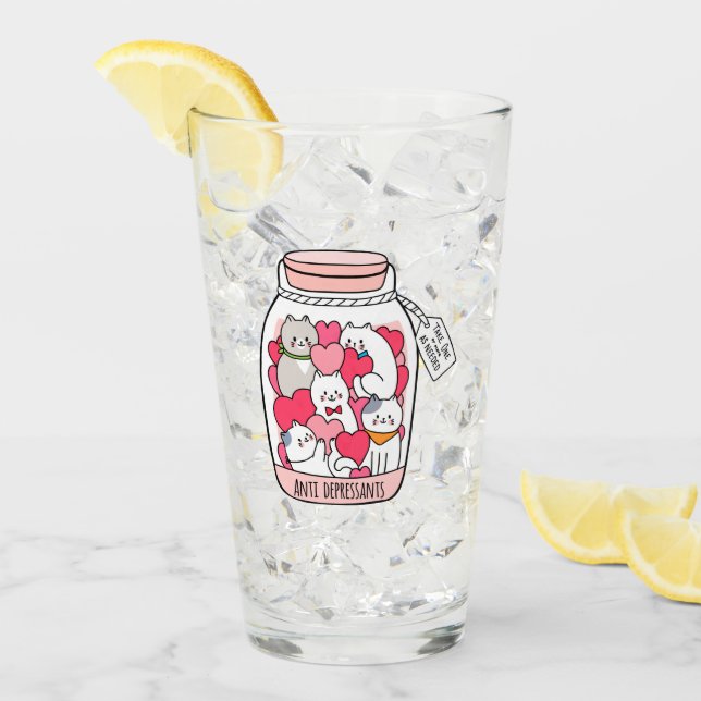 Katze Antidepressiv Funny Cat Lover Geschenk Glas (Vorderseite Ice)