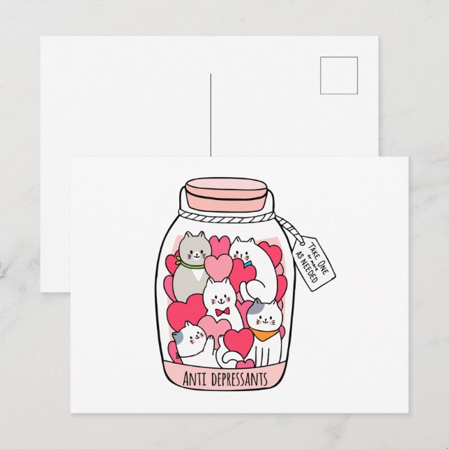 Katze Antidepressiv Funny Cat Lover Geschenk Postkarte (Vorne/Hinten)