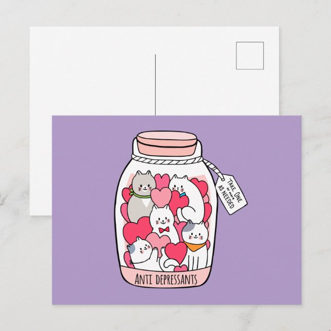 Katze Antidepressiv Funny Cat Lover Geschenk Postkarte (Vorne/Hinten)