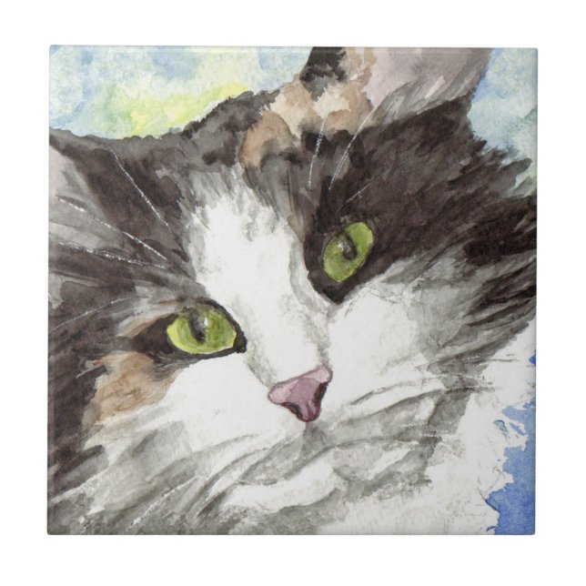 Katze Aquarell Fliese (Vorderseite)