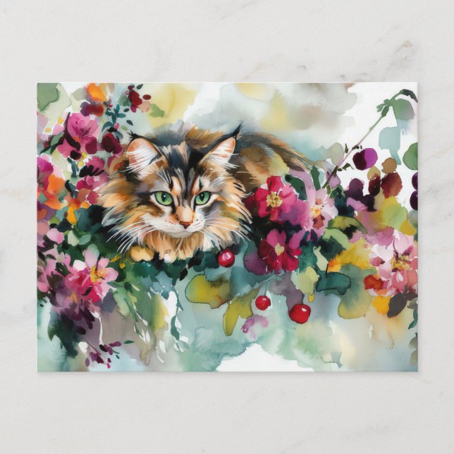 Katze Aquarell Postkarte (Vorderseite)