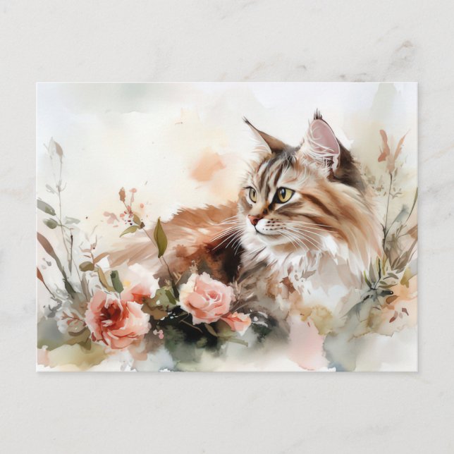 Katze Aquarell Postkarte (Vorderseite)
