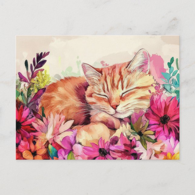 Katze Aquarell Postkarte (Vorderseite)
