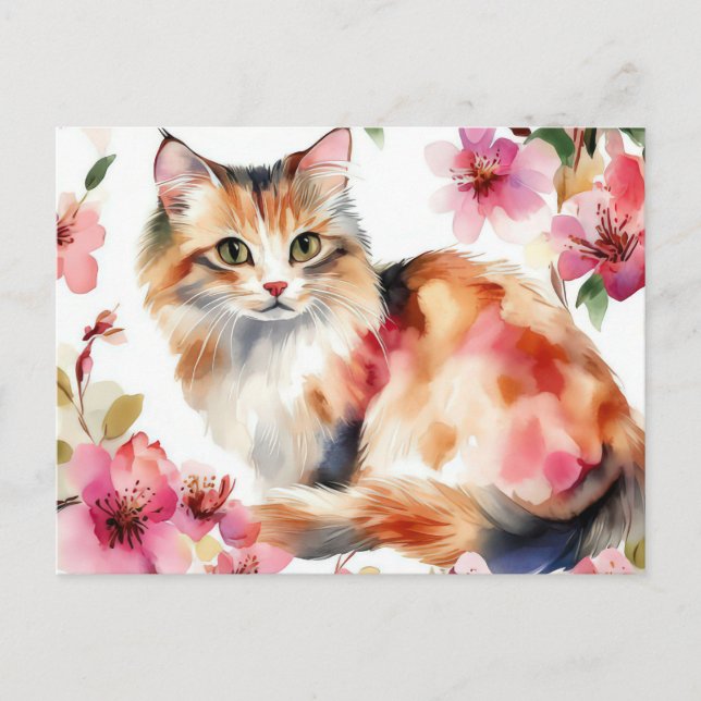 Katze Aquarell Postkarte (Vorderseite)