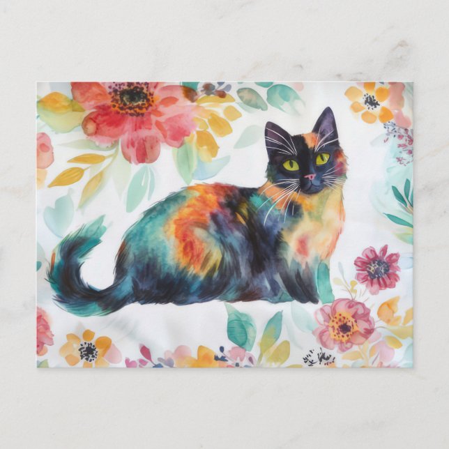 Katze Aquarell Postkarte (Vorderseite)