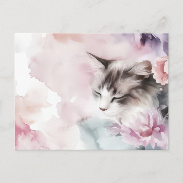 Katze Aquarell Postkarte (Vorderseite)
