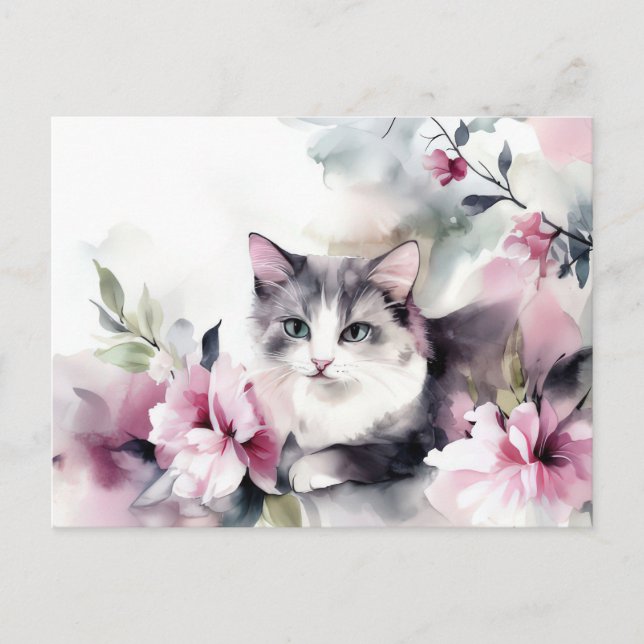 Katze Aquarell Postkarte (Vorderseite)