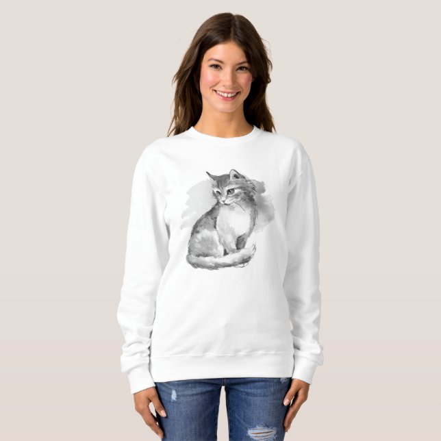 Katze. Aquarell Sweatshirt (Vorne ganz)