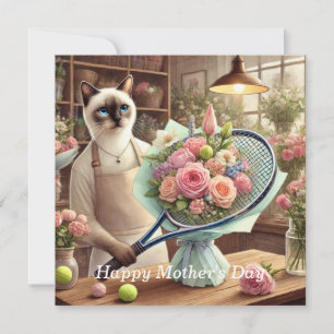 Katze Arrange Schöne Blume für Tennis Player Feiertagskarte