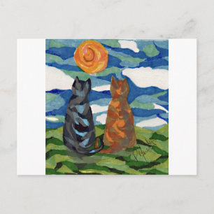 Katze Art Gray Orange Katzen Postkarte