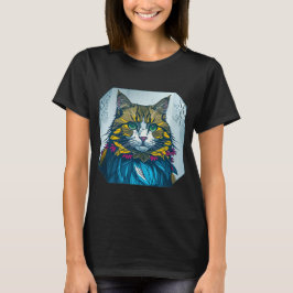 Katze aß die Kanarienfeder | Farbige Porträt Kunst T-Shirt