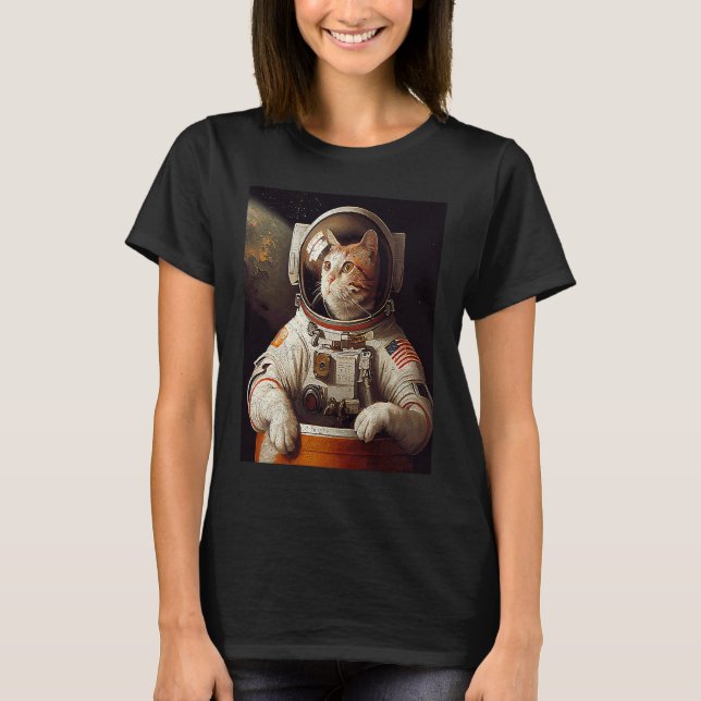 Katze Astronaut Raum T-Shirt (Vorderseite)