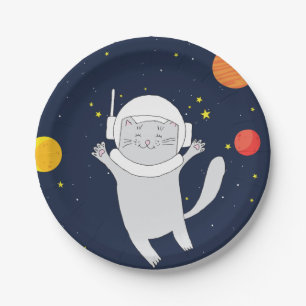 Katze Astronaut Tier mit Helm-Kliterabor Pappteller