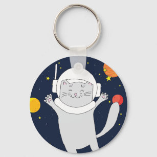 Katze Astronaut Tier mit Helm-Kliterabor Schlüsselanhänger