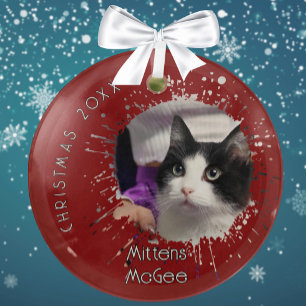 Katze auf 2025 Rotem Splatter-Muster-Weihnachten Ornament Aus Glas