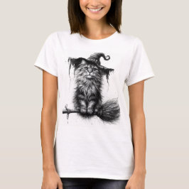 Katze auf Besenstiel T-Shirt