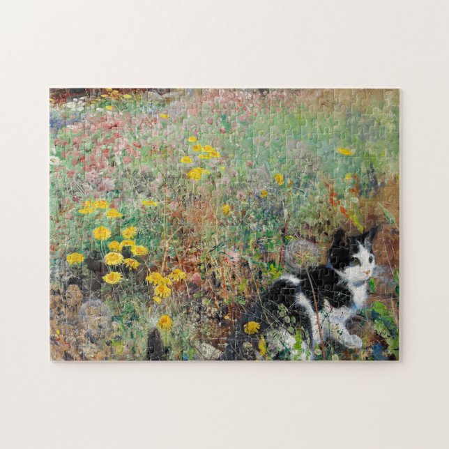 Katze auf Blumenbeet Puzzle (Horizontal)