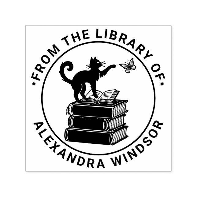 Katze auf Büchern Swatt Butterfly Library Book Nam Permastempel (Design)