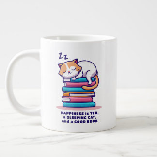 Katze auf Buchstapel Niedlicher Personalisierter L Jumbo-Tasse