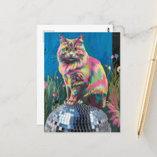 Katze auf dem Diskoball Postkarte