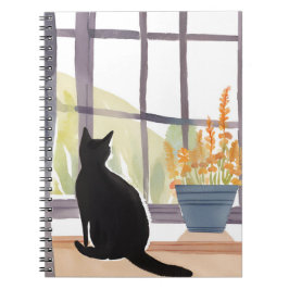 Katze auf dem Fensterbrett | Silhouette Aquarell  Notizblock