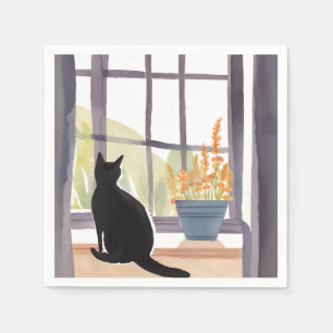 Katze auf dem Fensterbrett Silhouette Wasserfarb Serviette