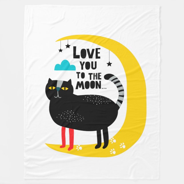 Katze auf dem Mond Fleecedecke (Vorderseite)