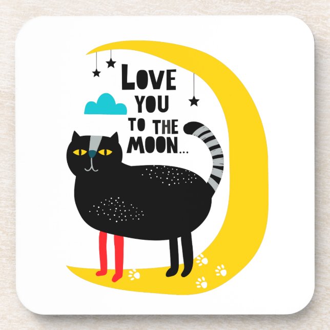Katze auf dem Mond Getränkeuntersetzer (Vorderseite)