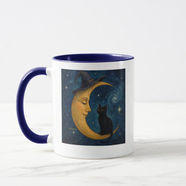 Katze auf dem Mond Kaffeebecher Tasse (Links)