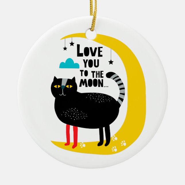 Katze auf dem Mond Keramik Ornament (Vorne)