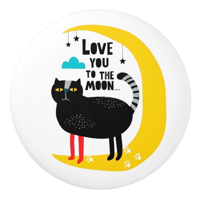 Katze auf dem Mond Keramikknauf (Vorderseite)