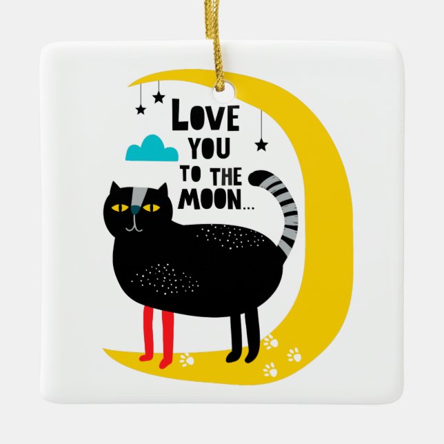 Katze auf dem Mond Keramikornament (Vorderseite)