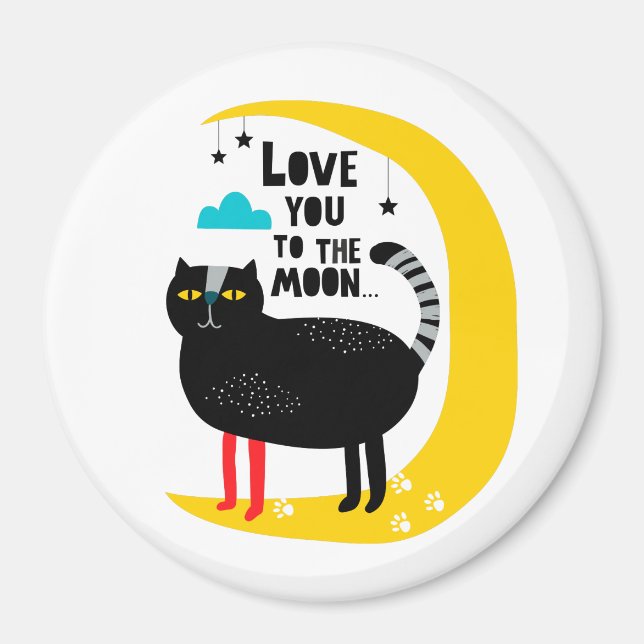 Katze auf dem Mond Magnet (Vorne)