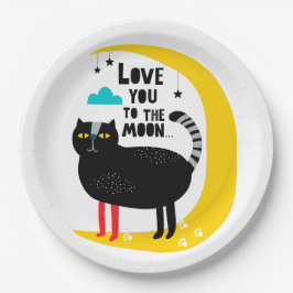 Katze auf dem Mond Pappteller