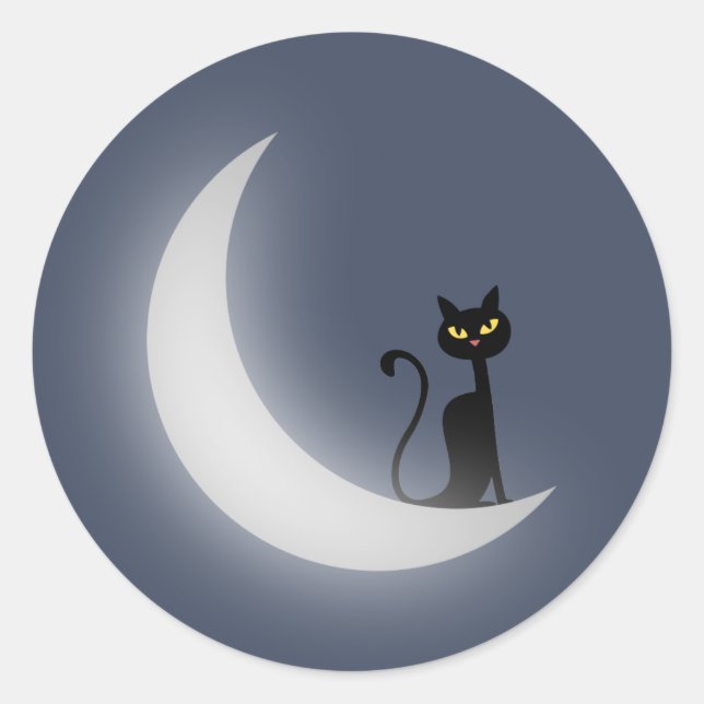 Katze auf dem Mond Runder Aufkleber (Vorderseite)