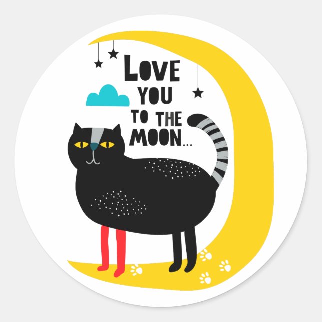 Katze auf dem Mond Runder Aufkleber (Vorderseite)