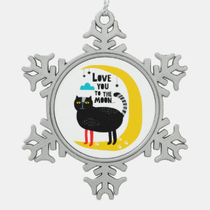 Katze auf dem Mond Schneeflocken Zinn-Ornament