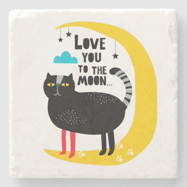 Katze auf dem Mond Steinuntersetzer (Vorderseite)