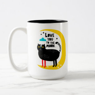 Katze auf dem Mond Zweifarbige Tasse