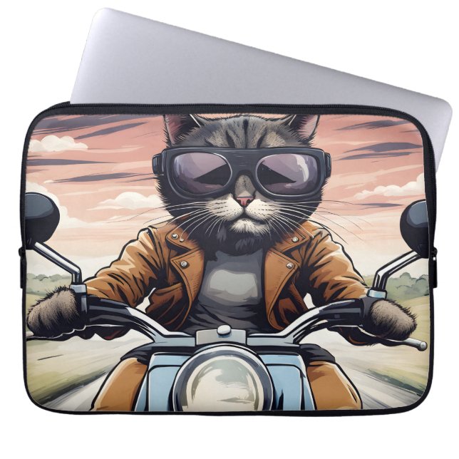 Katze auf dem Motorrad Laptopschutzhülle (Vorderseite)