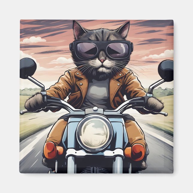 Katze auf dem Motorrad Magnet (Vorne)