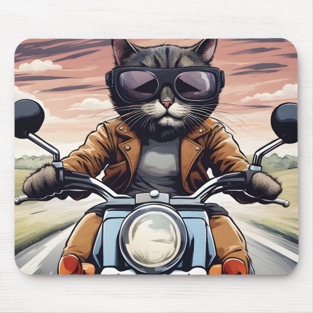 Katze auf dem Motorrad Mousepad (Vorne)