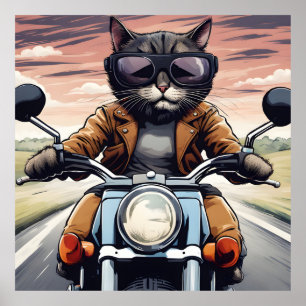 Katze auf dem Motorrad Poster